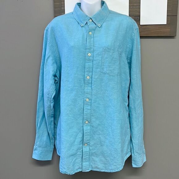 Banana Republic Heather Light Blue Long Sleeve Button Down Dress Shirt- Size XL - Picture 1 of 16